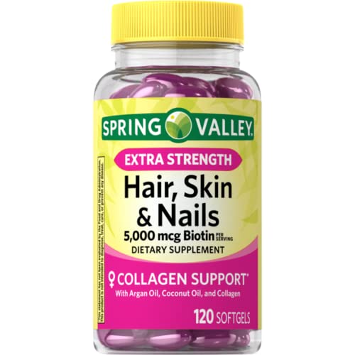 Spring Valley Extra Strength Biotin bottle for hair, skin, and nails support.