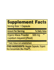 Spring Valley Maca Root 500mg capsules packaging shown for easy daily use.
