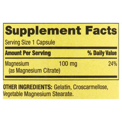 Spring Valley Magnesium Citrate bottle front showing 100 mg per capsule.