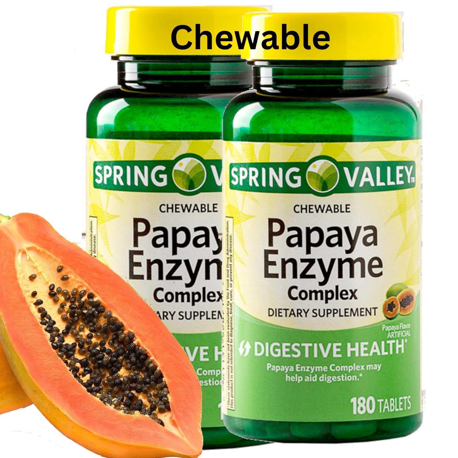 Spring Valley papaya enzyme chewable tablets bottle front for digestive support