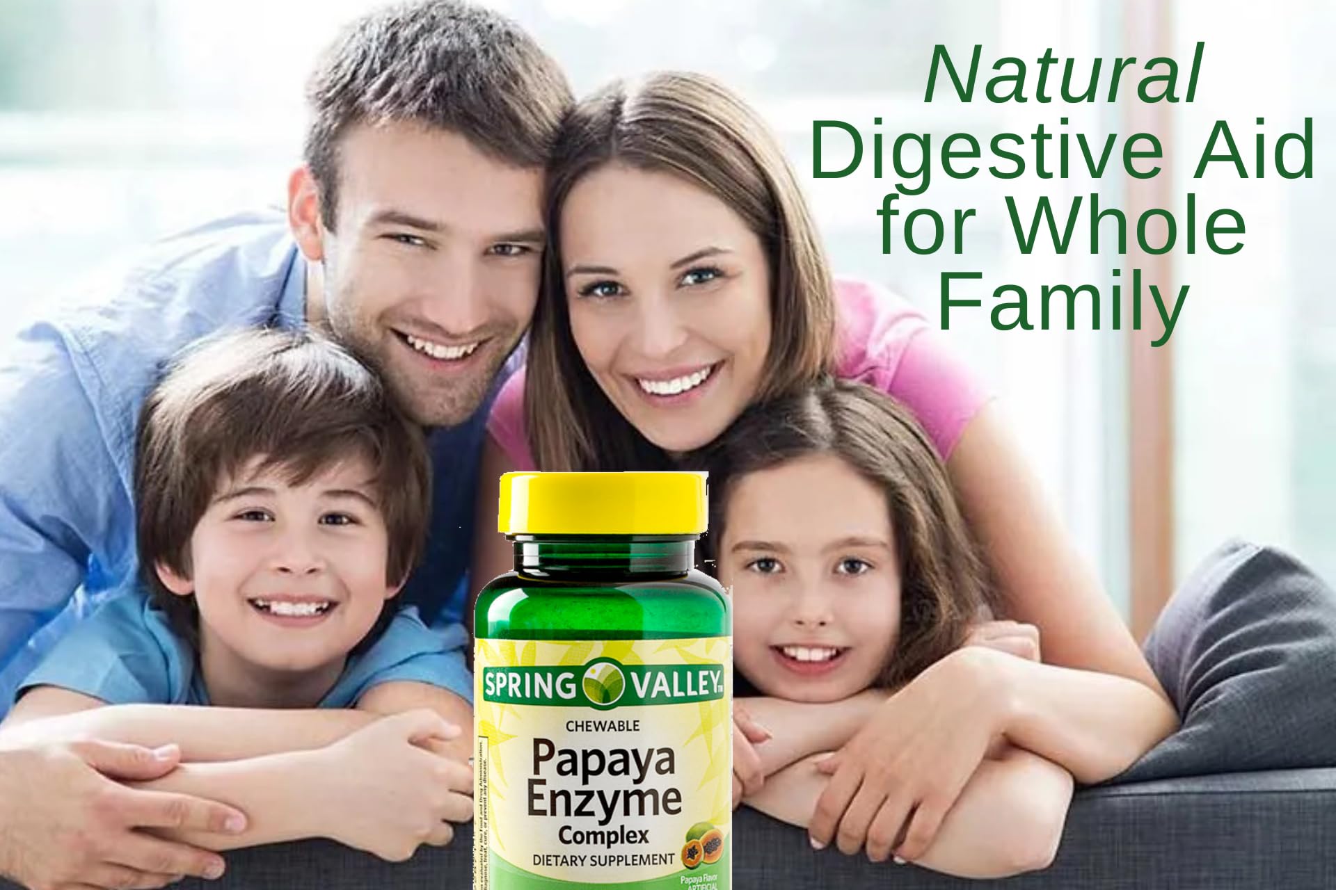 Spring Valley papaya enzyme chewables dissolving in mouth for easy digestion