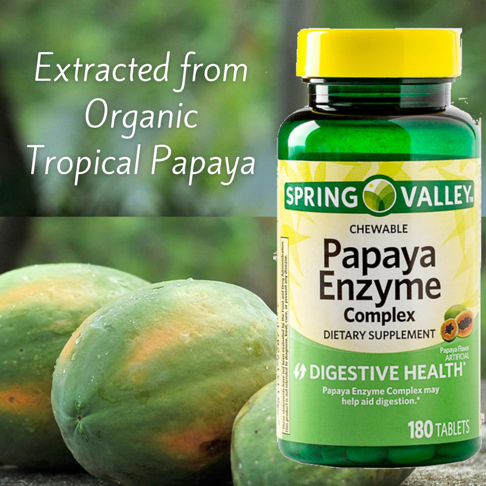 Spring Valley papaya enzyme chewables packaging highlights gluten-free