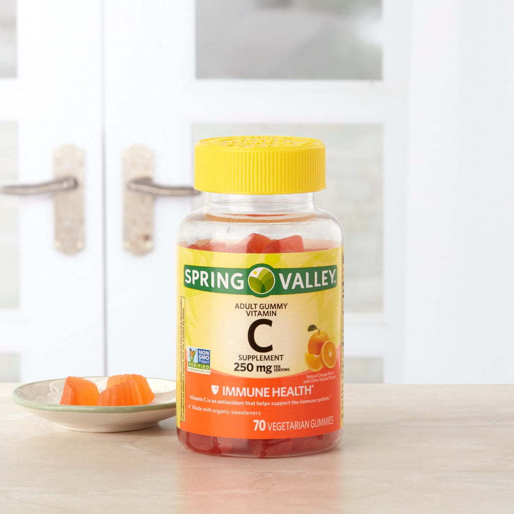Spring Valley vitamin C 240 mg bottle, convenient 70-count for on-the-go wellness.