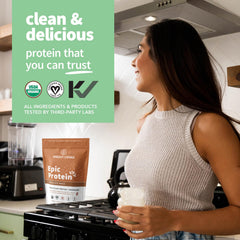 Epic Protein scoop demonstrates serving size for a smooth post-workout shake.