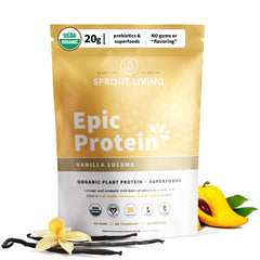 Sprout Living Epic Protein bottle with vanilla lucuma delivers clean, high-protein vegan nutrition