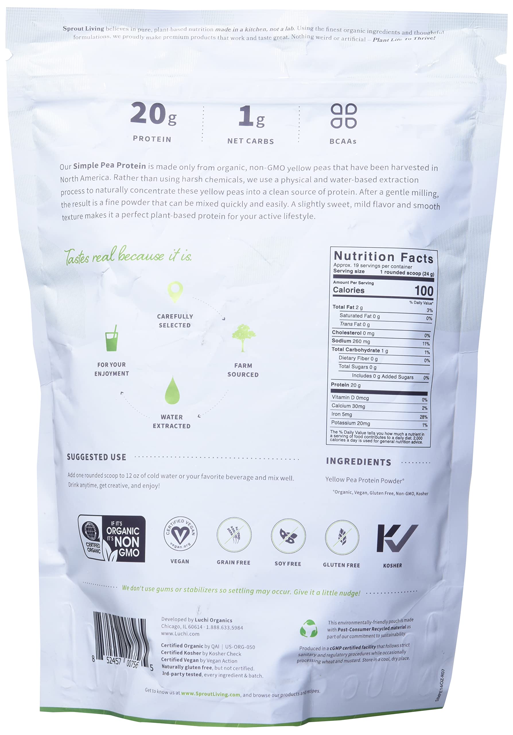 Sprout Living pea protein powder creamy neutral flavor close-up ideal for recipes