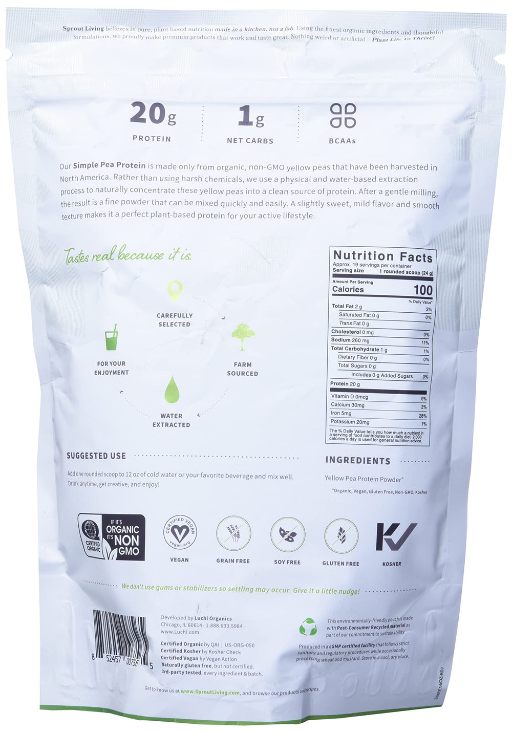 Sprout Living pea protein powder creamy neutral flavor close-up ideal for recipes