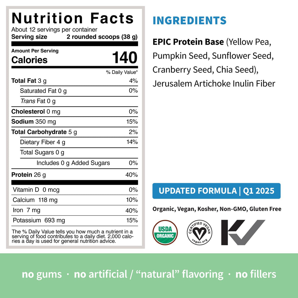 Sprout Living Protein Original ingredients chart showcases five plant protein sources.