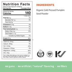 Open Sprout Living pumpkin seed protein bag reveals light powder for clean ingredients.