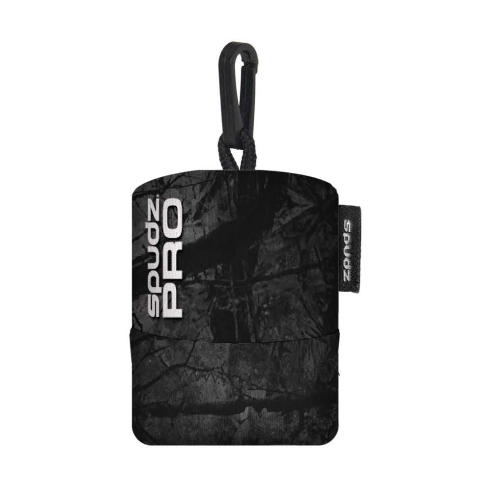 SPUDZ Pro 10x10 microfiber cloth with neoprene pouch, offering scratch-free cleaning for lenses and screens.