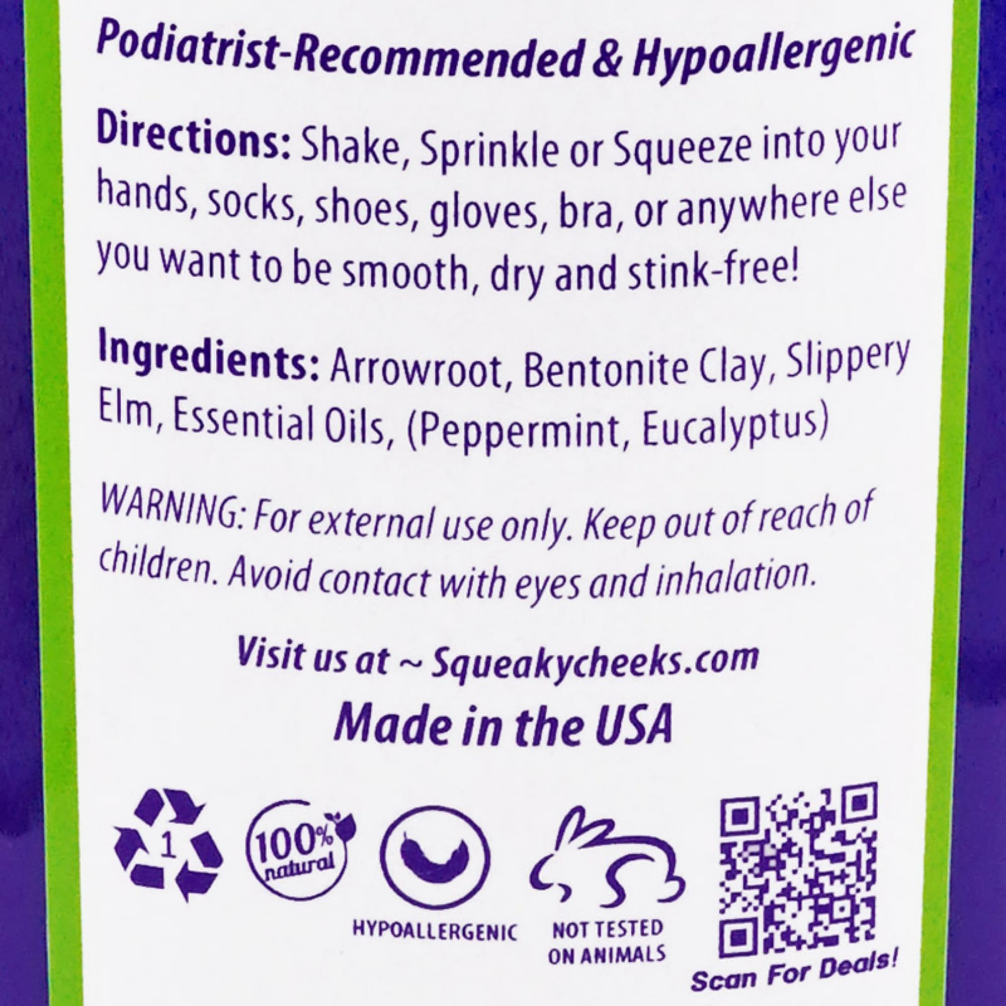 Squeaky Cheeks label close-up emphasizing American-made, all-natural formula