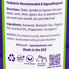 Squeaky Cheeks label close-up emphasizing American-made, all-natural formula