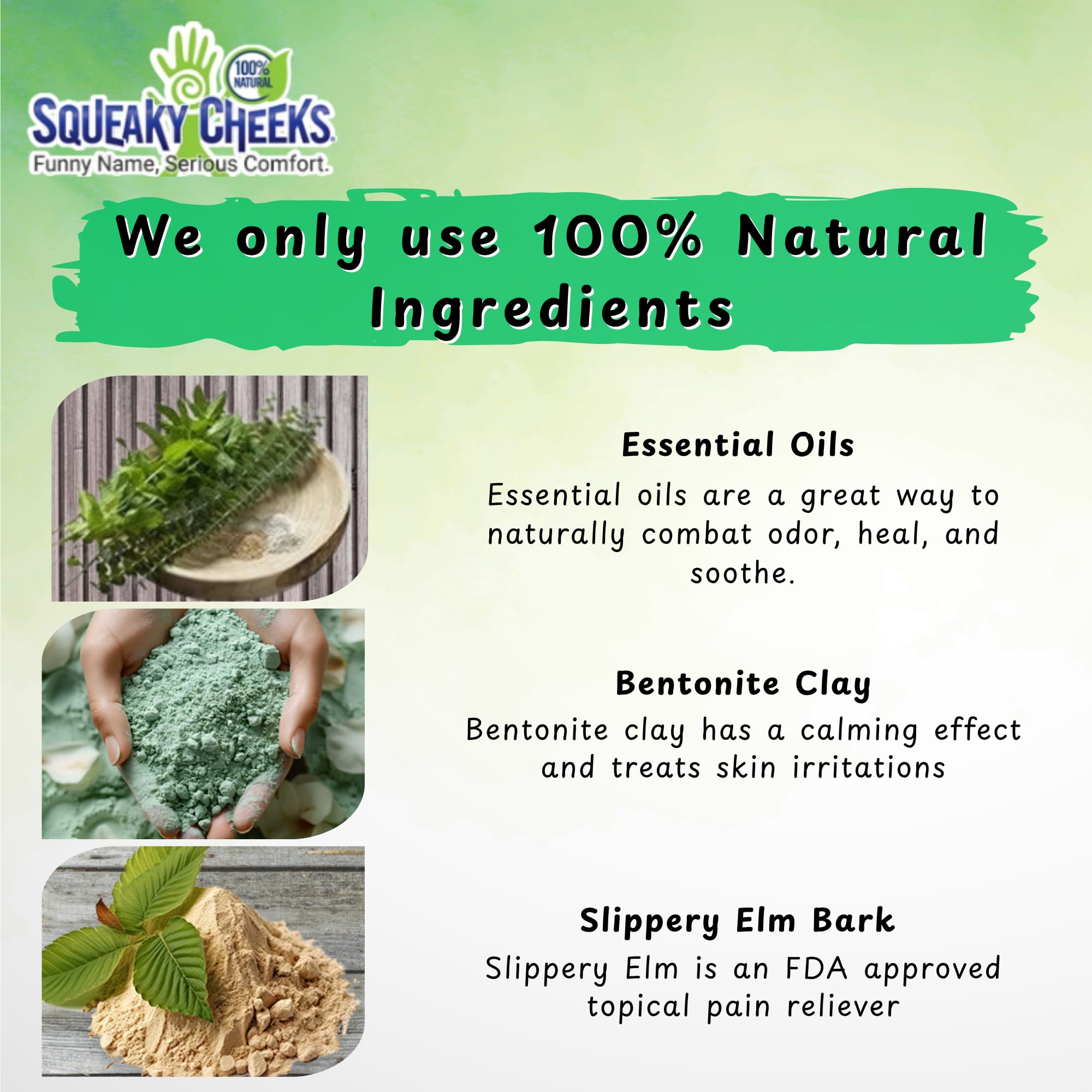 Squeaky Cheeks talc-free formula packaging label text