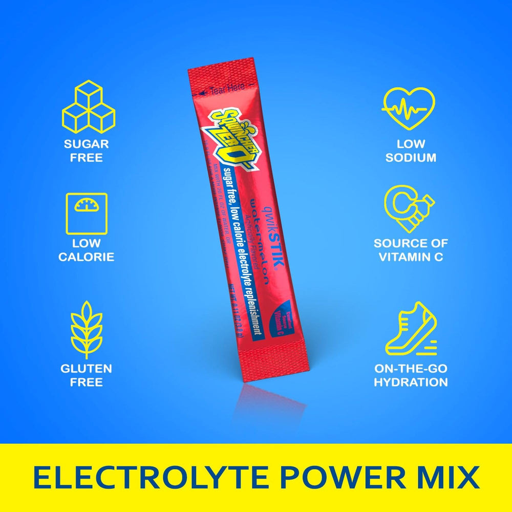 Sqwincher Zero Qwik Stik fruit punch packet ideal for quick hydration after workouts.