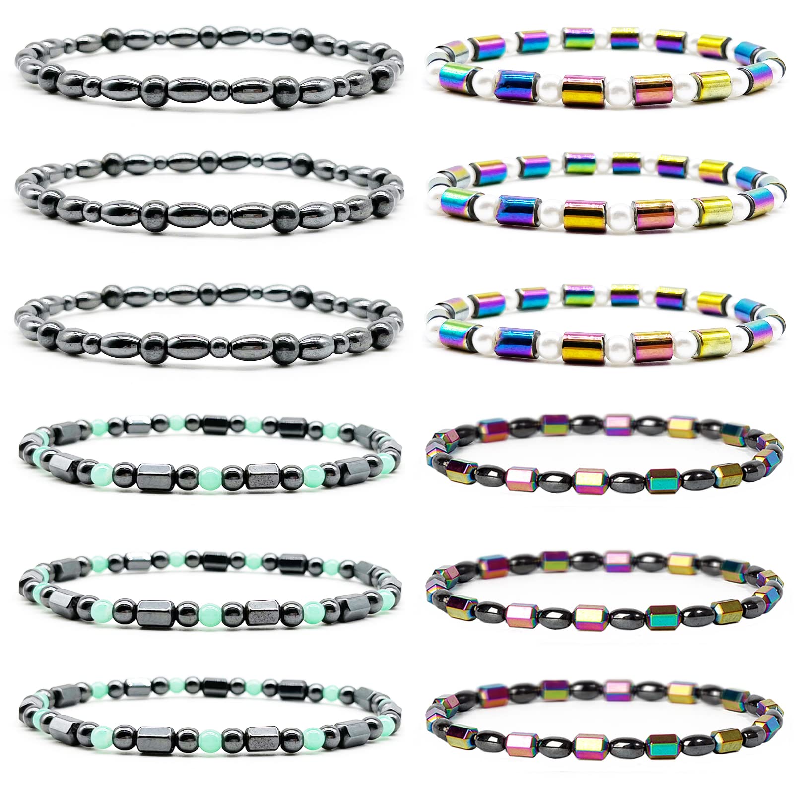 SROBENZ 12-piece magnetic hematite anklet set in assorted styles for everyday wear and mood balance.
