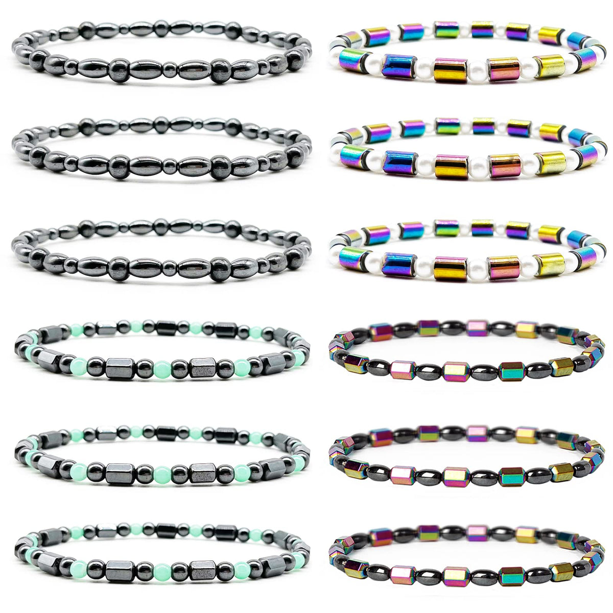 SROBENZ 12-piece magnetic hematite anklet set in assorted styles for everyday wear and mood balance.