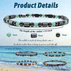 SROBENZ elastic hematite anklet band shown on ankle with easy slip-on design.