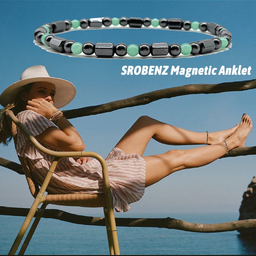 SROBENZ hematite magnetic anklet close-up highlights beads and polished finish for a refined look.