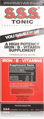 S.S.S. CO tonic liquid bottle shows iron-rich formula for energy support.