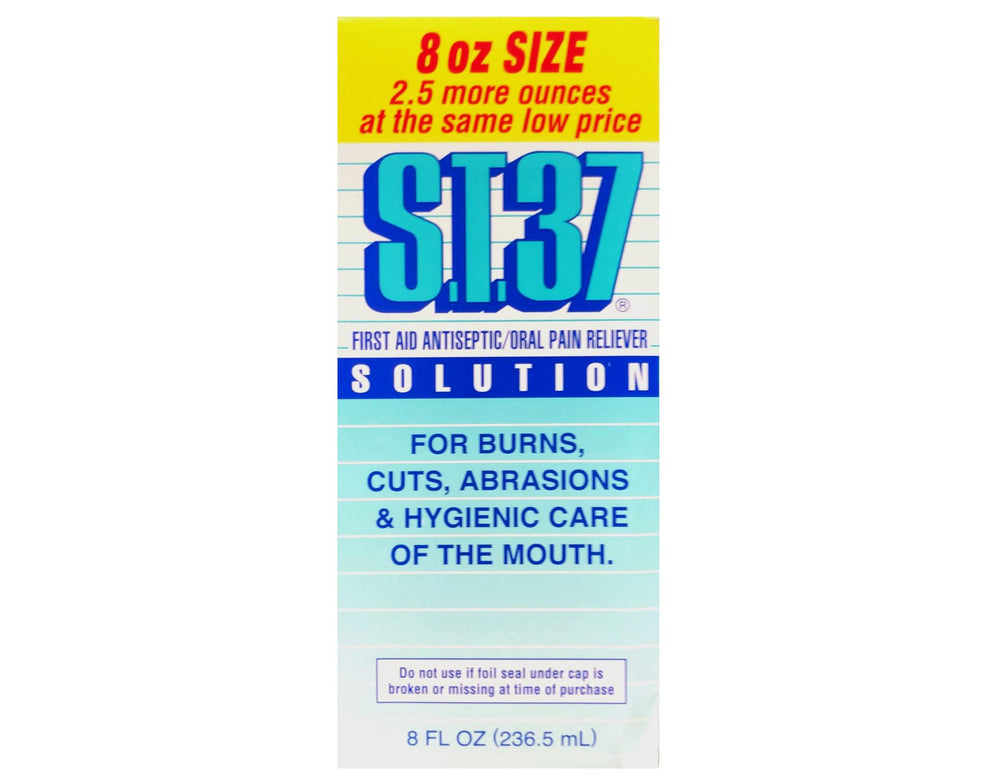 S&T INC ST 37 antiseptic solution bottle shown for minor wound care