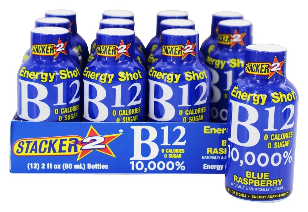 Stacker 2 Blue Raspberry energy shot bottle for quick on-the-go energy
