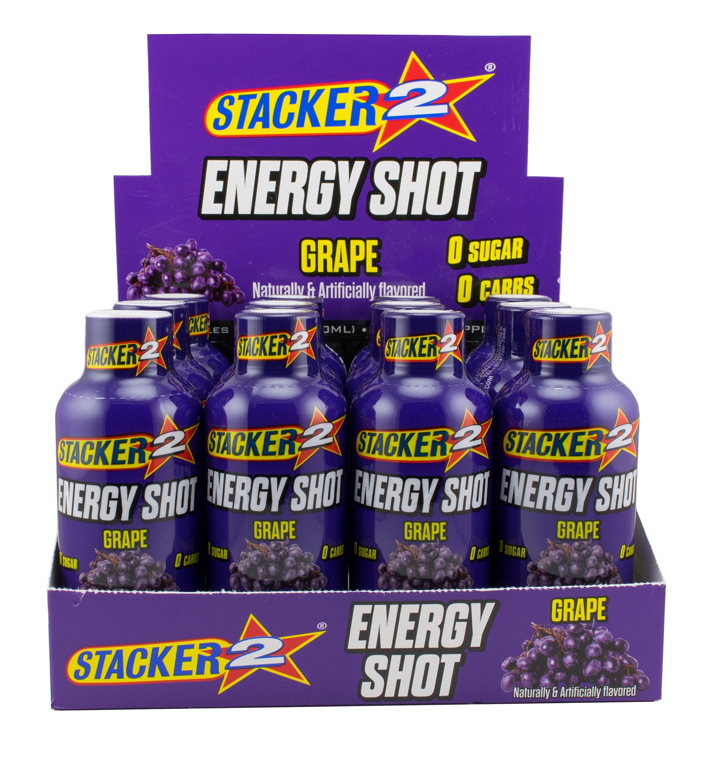 Stacker 2 Energy Shot Grape bottle showing bold flavor and on-the-go energy appeal.