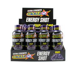 STACKER 2 Extreme Energy Shot grape bottle provides a sugar-free, zero-calorie energy boost on the go.