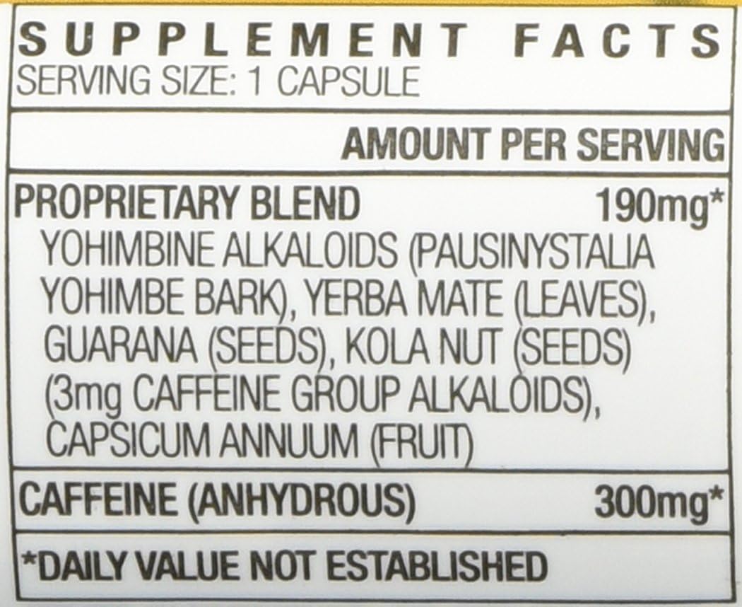 STACKER 2 Yellow Hornet label close-up with Yohimbe, Yerba Mate, Capsaicin.