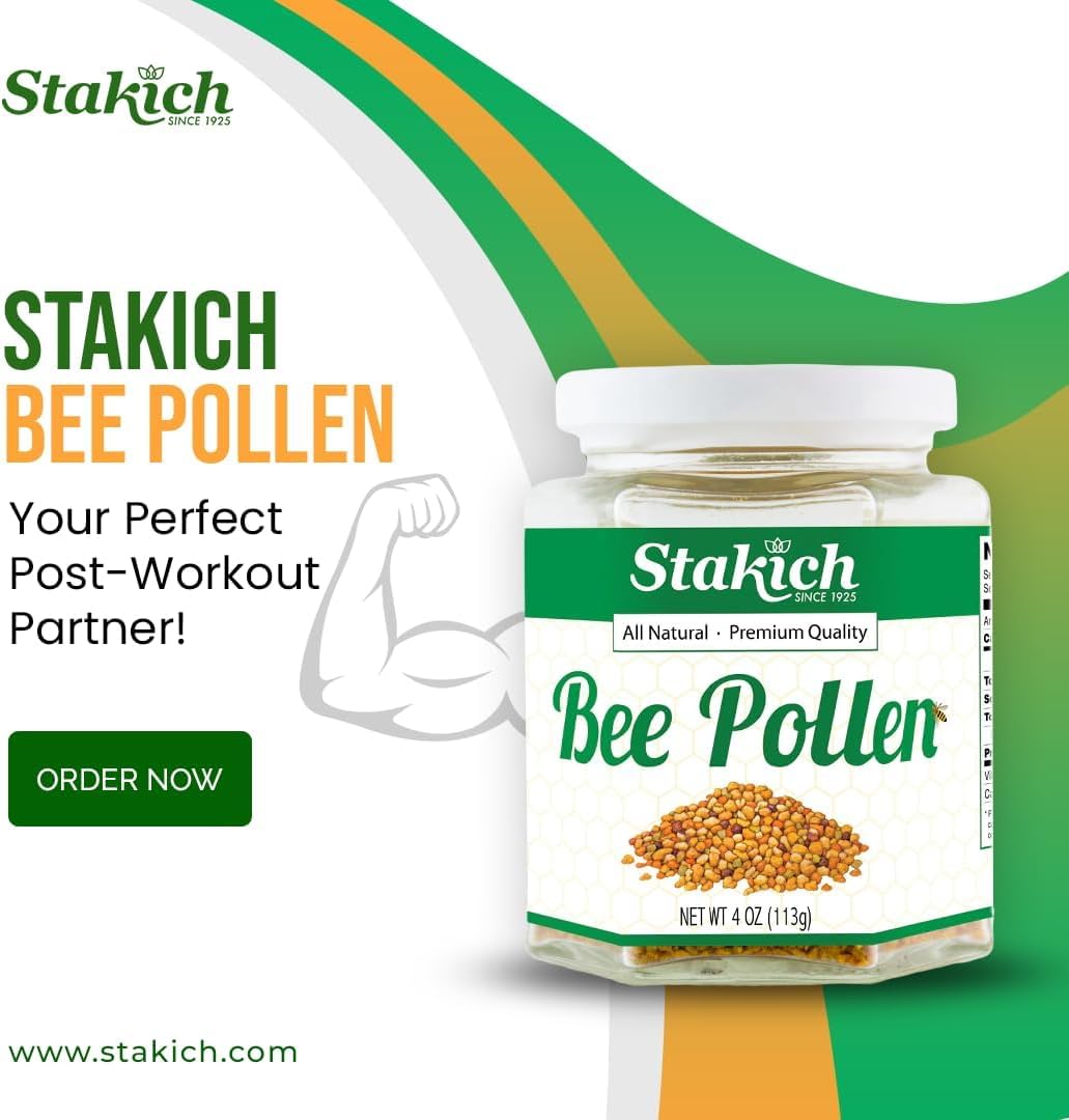 Stakich Bee Pollen over cereal or yogurt suggests versatile topping