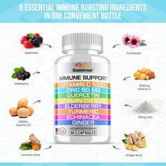 Stamiron 8in1 immune bottle label with ingredients and dosage details
