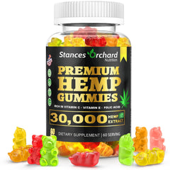 Stances Orchard hemp gummies bottle front showing the premium stress-relief formula.