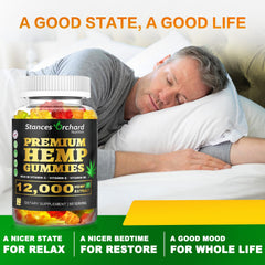 Stances Orchard hemp gummies packaging with 60-count bottle, high-potency formula.