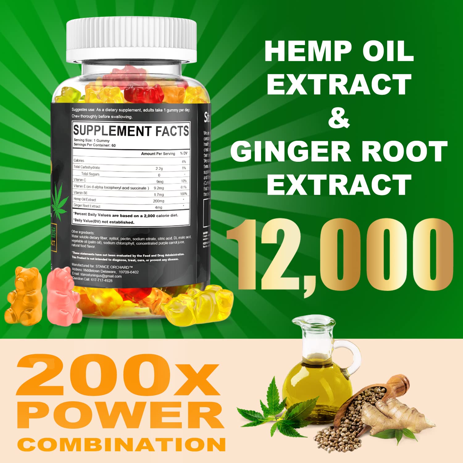 Stances Orchard hemp gummy close-up reveals fruity texture and sugar-free coating.