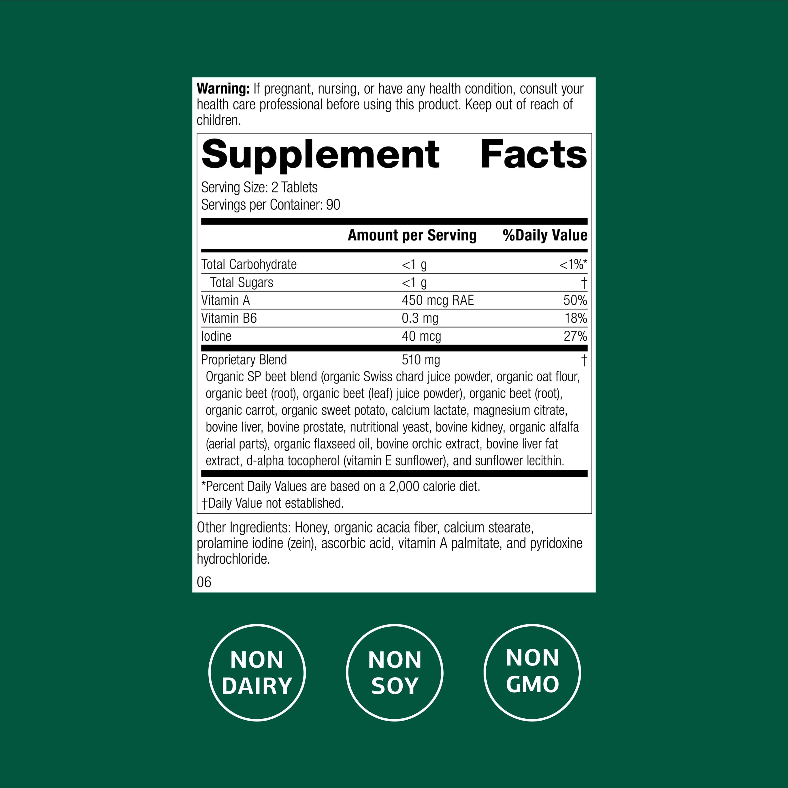 Standard Process A-F Betafood bottle pour showing serving size for lipid metabolism support.