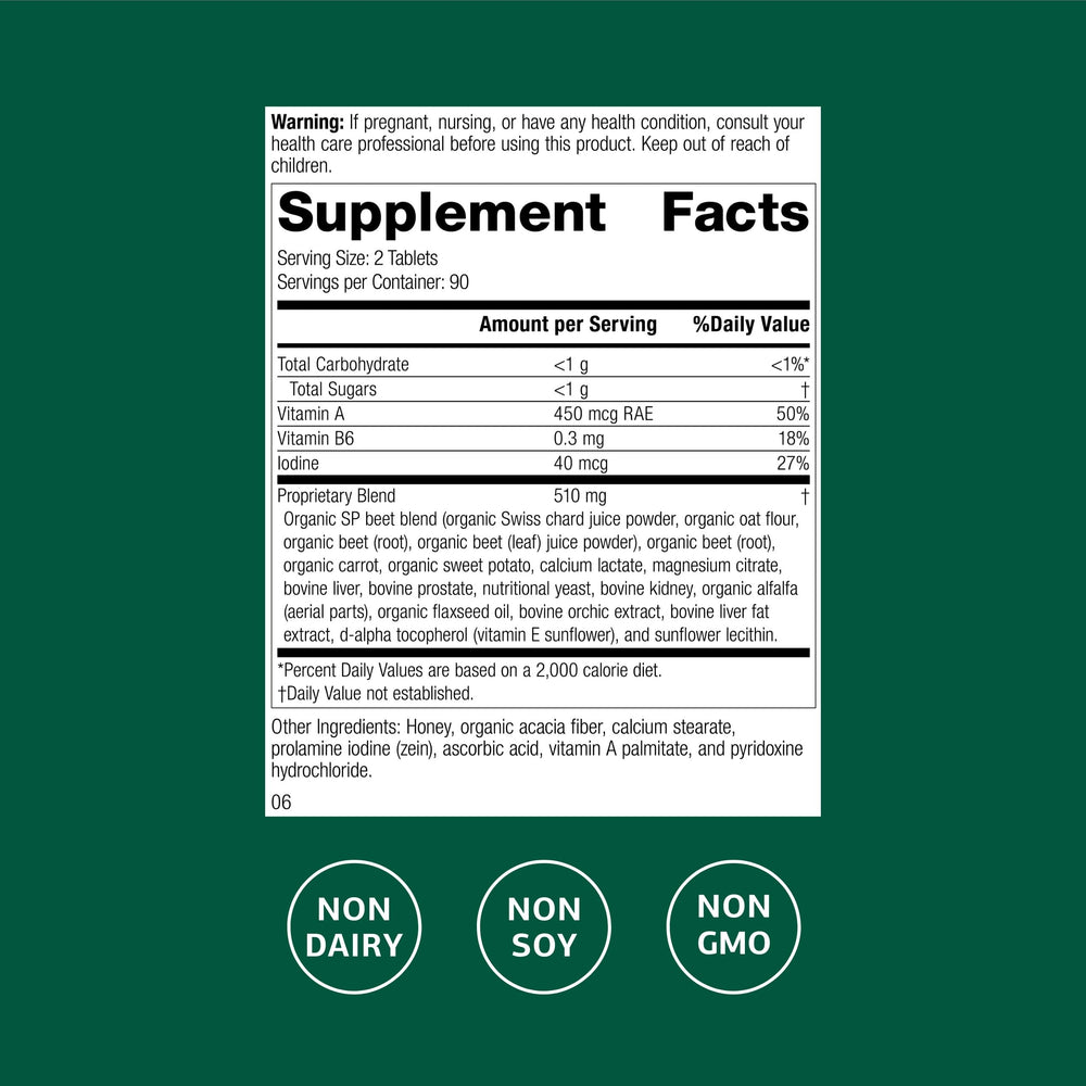 Standard Process A-F Betafood bottle pour showing serving size for lipid metabolism support.