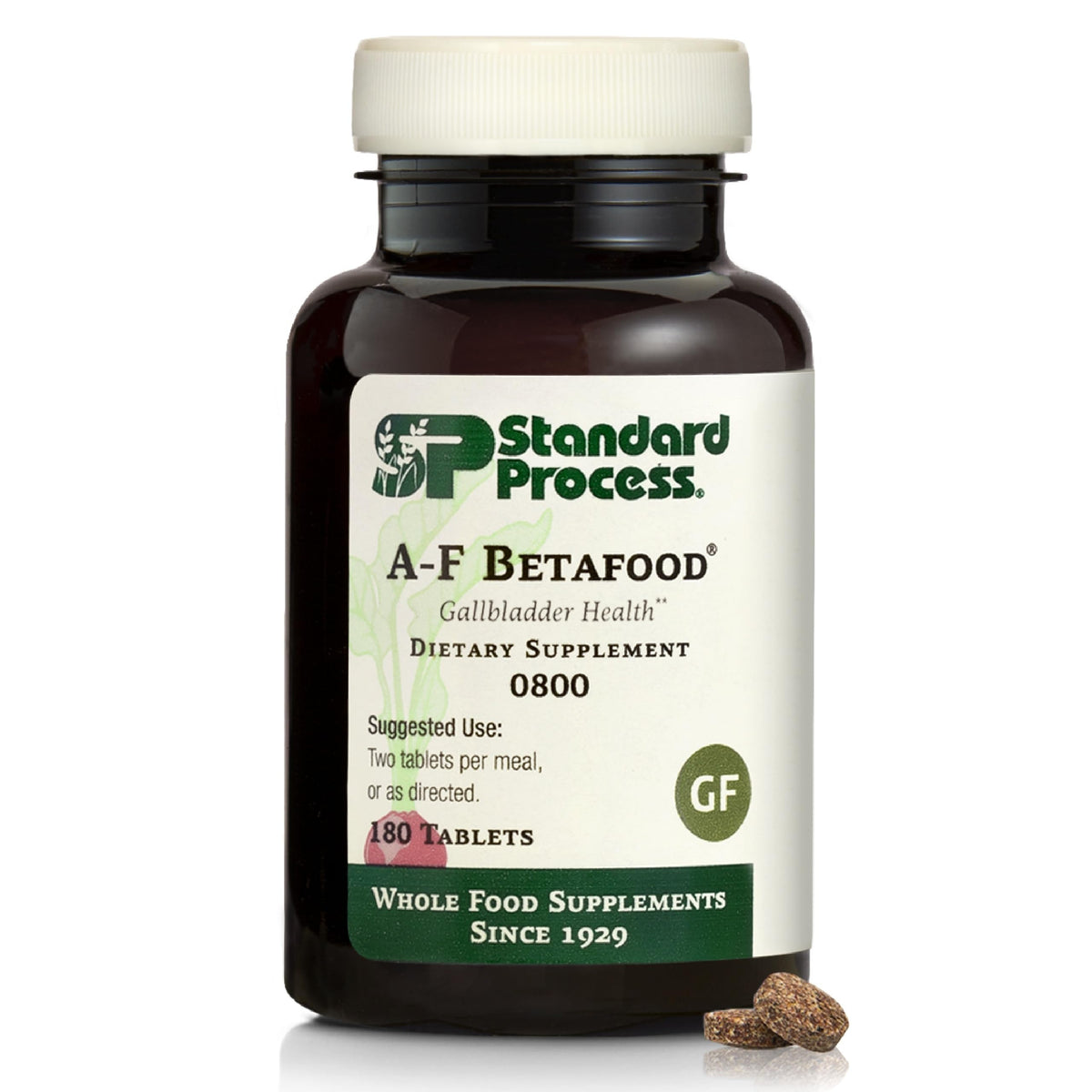 Standard Process A-F Betafood bottle front view for potential gallbladder and liver support.