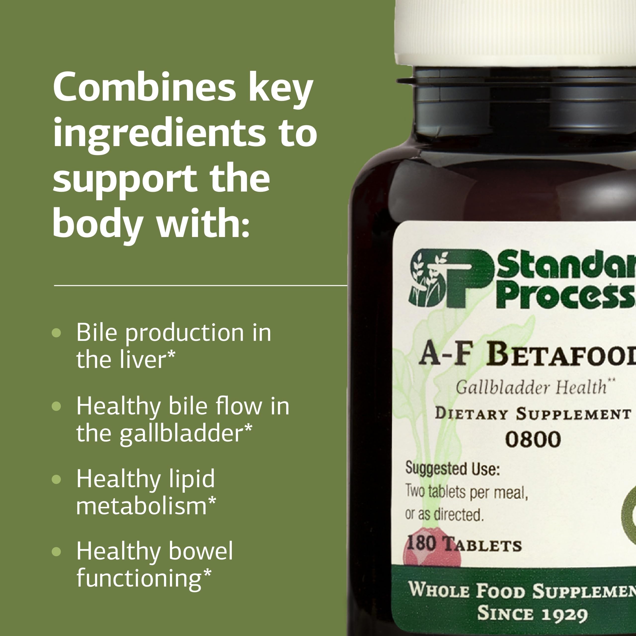 Standard Process A-F Betafood label closeup with beet and vitamin A ingredients.