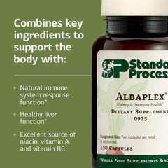 Albaplex ingredients panel reveals key blends for liver and kidney care.