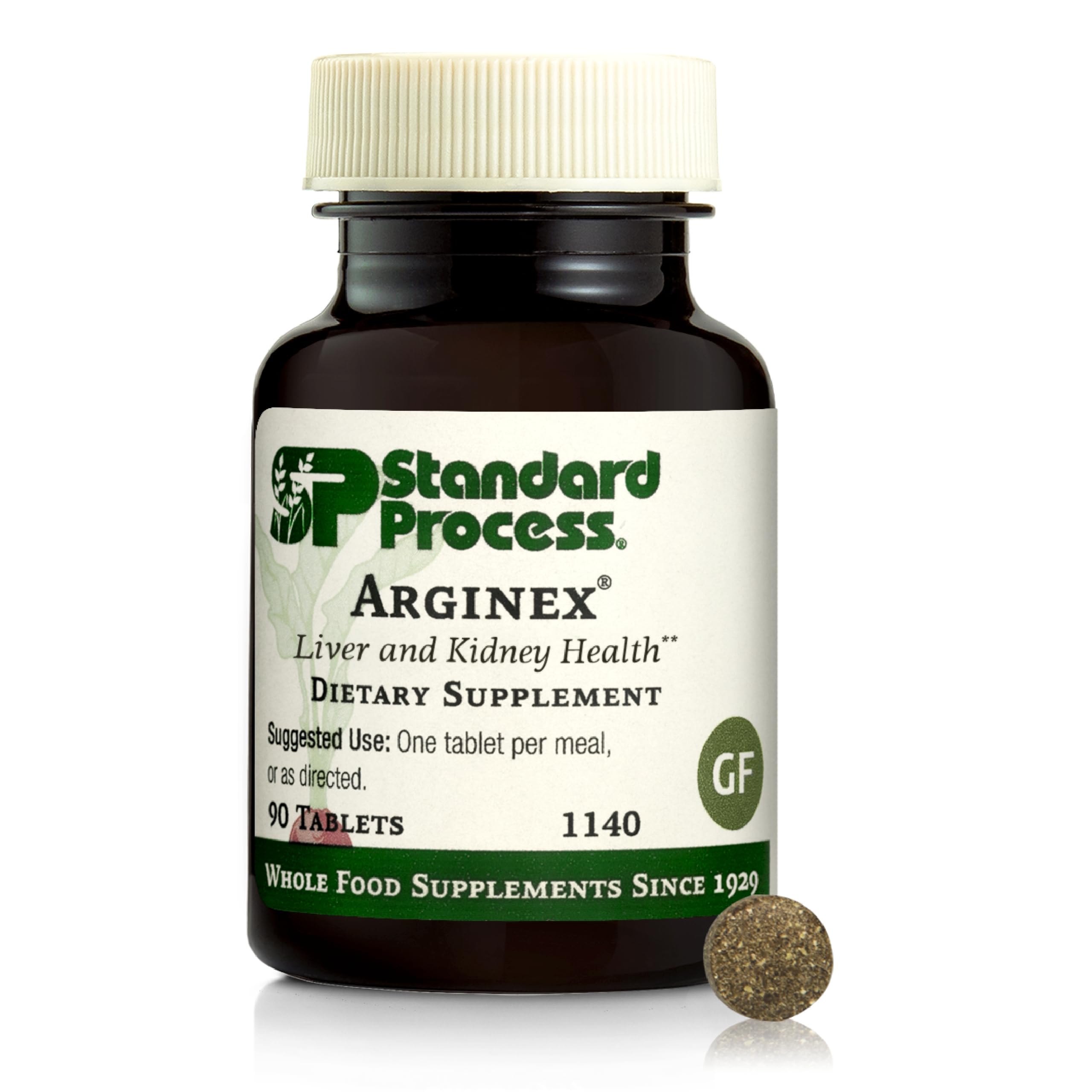Standard Process Arginex bottle front view highlighting liver and kidney support
