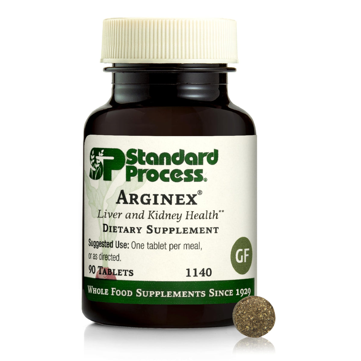 Standard Process Arginex bottle front view highlighting liver and kidney support