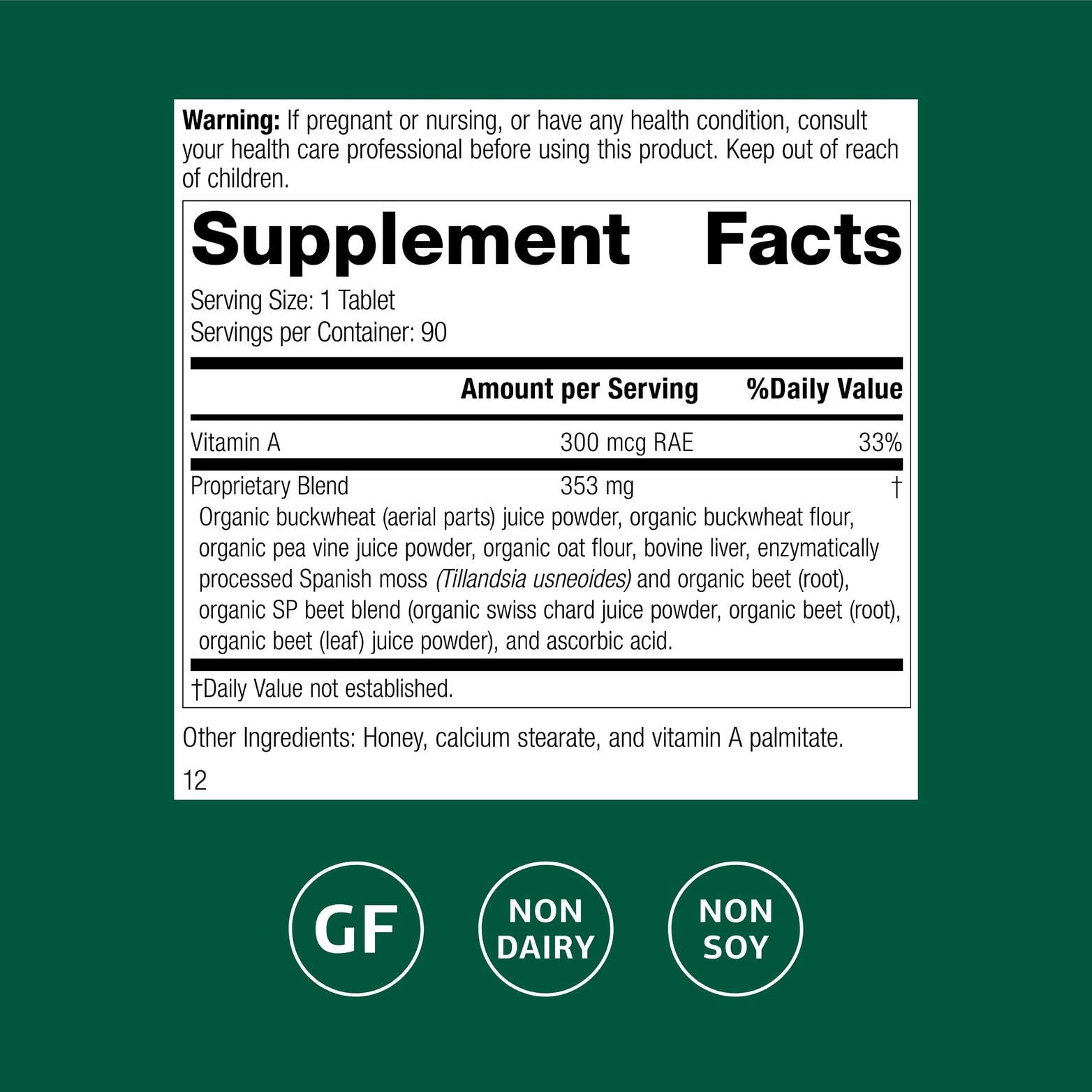 Arginex label close-up with gluten-free, non-dairy, non-soy claims