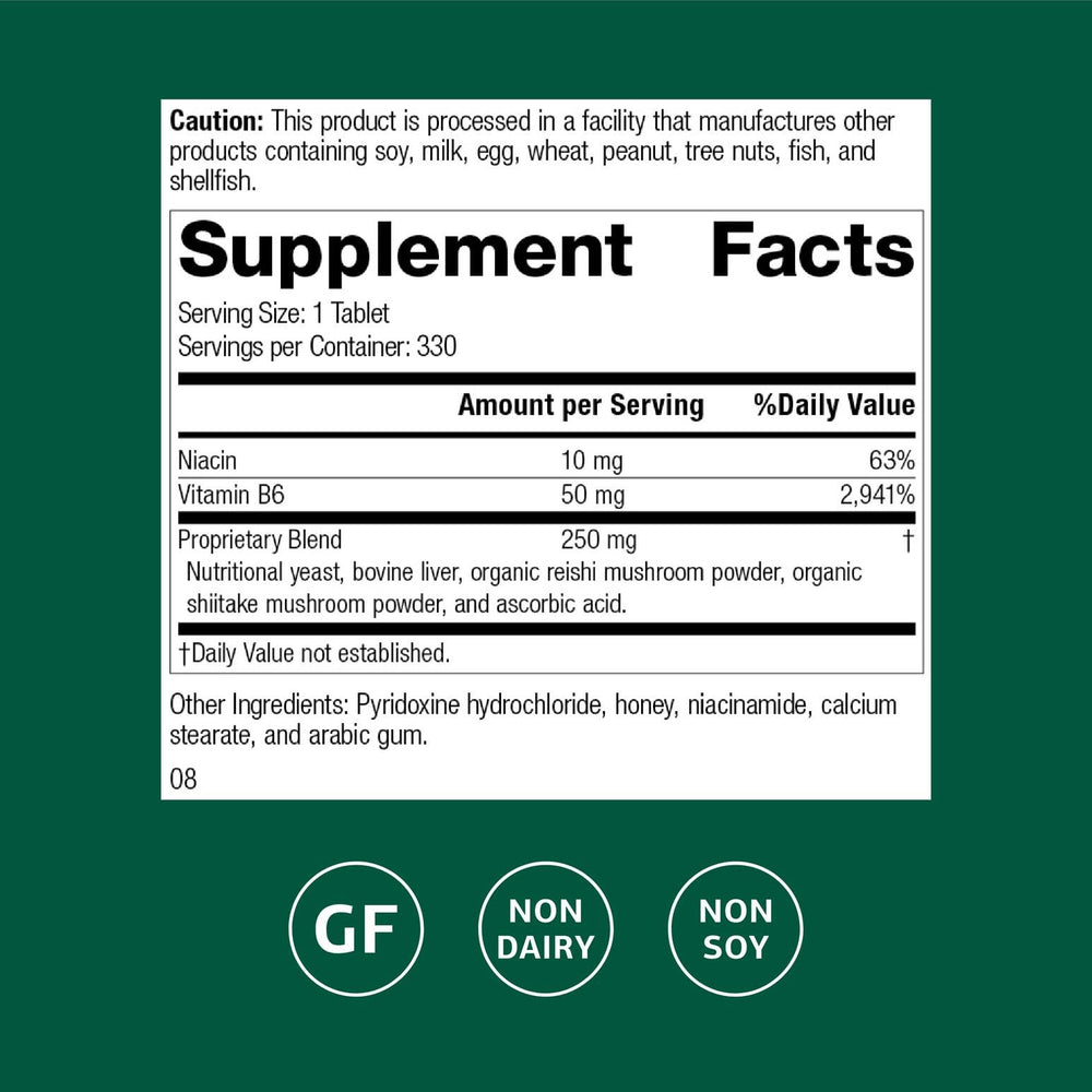 Close-up of Standard Process B6-Niacinamide tablets highlighting compact daily use.