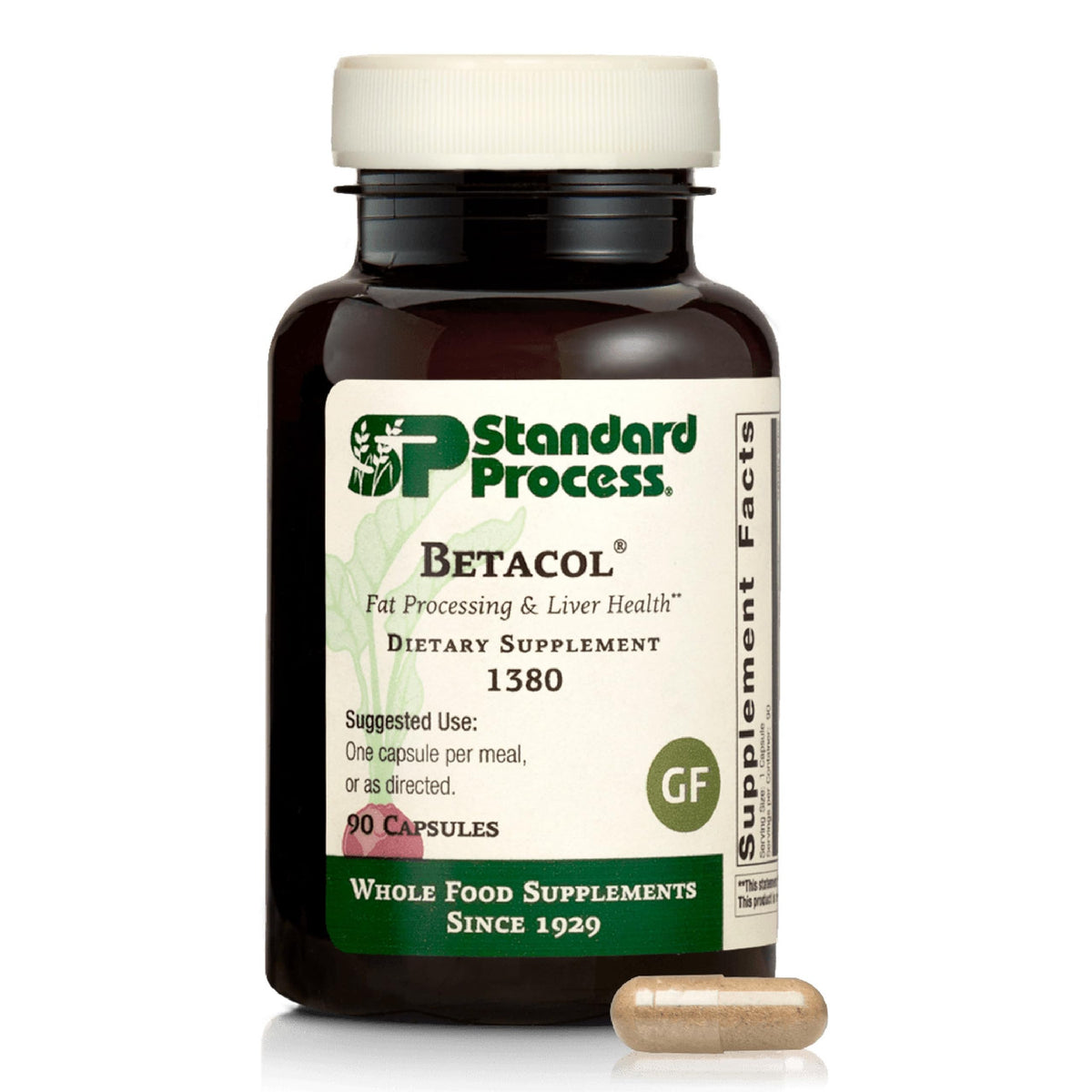 Standard Process Betacol bottle front showing a liver-support supplement