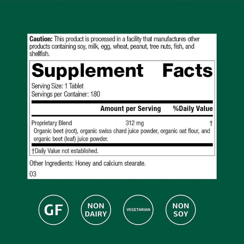 Standard Process Betafood label close-up showcasing vegan and gluten-free claims