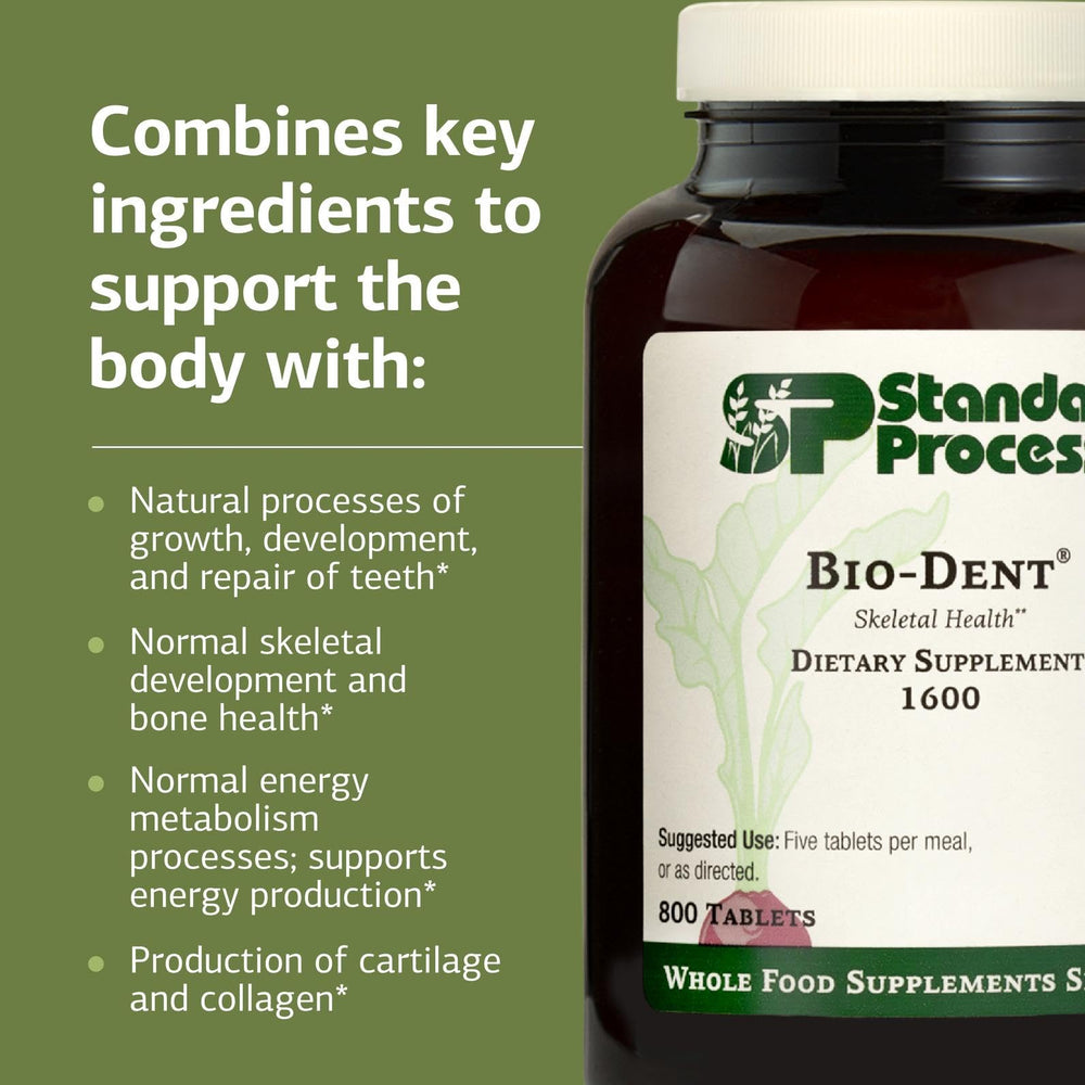 Side view of Bio-Dent tablets illustrating daily dosage guidance.