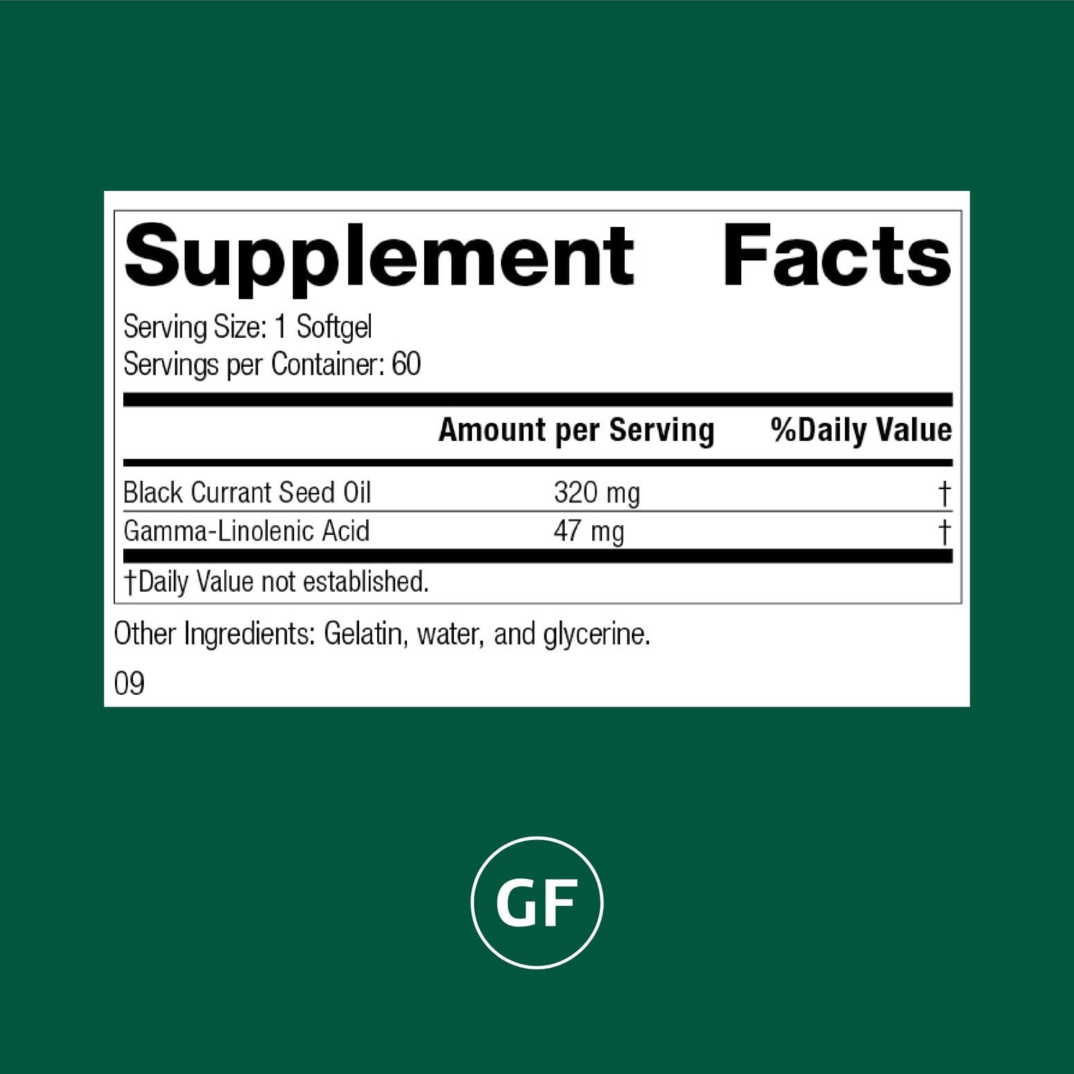 Standard Process Black Currant Seed Oil bottle with 60 softgels for circulatory wellness.