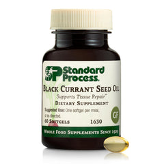 Standard Process Black Currant Seed Oil softgels close-up, daily tissue support.