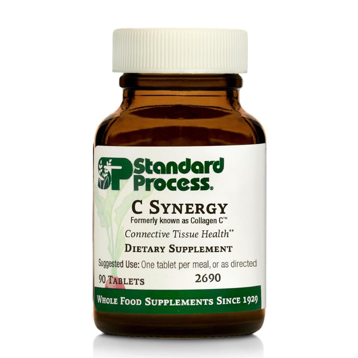 Standard Process C Synergy bottle front showing packaging for connective tissue and immune support.