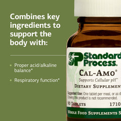 Cal-Amo tablet packaging illustrating daily dosing with meals.