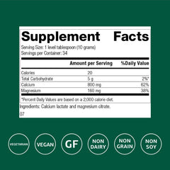 Standard Process Calcium Lactate Powder label highlights non-dairy, gluten-free formula.